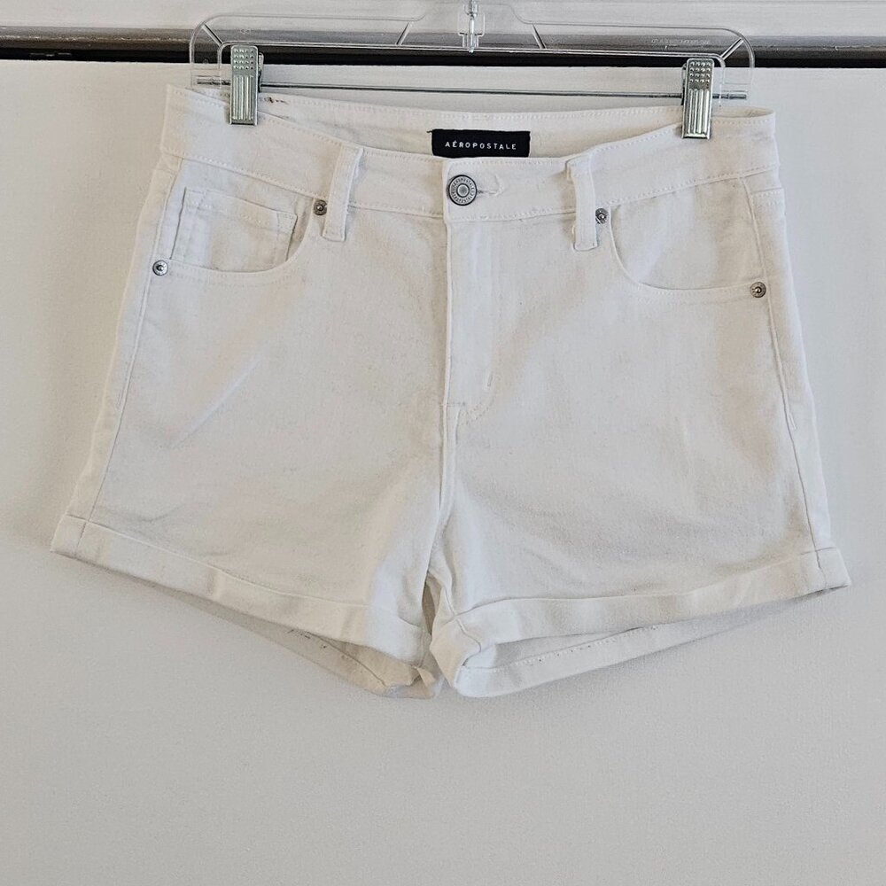 Aeropostale White High-Rise Denim Midi 8 Shorts - Picture 3 of 7